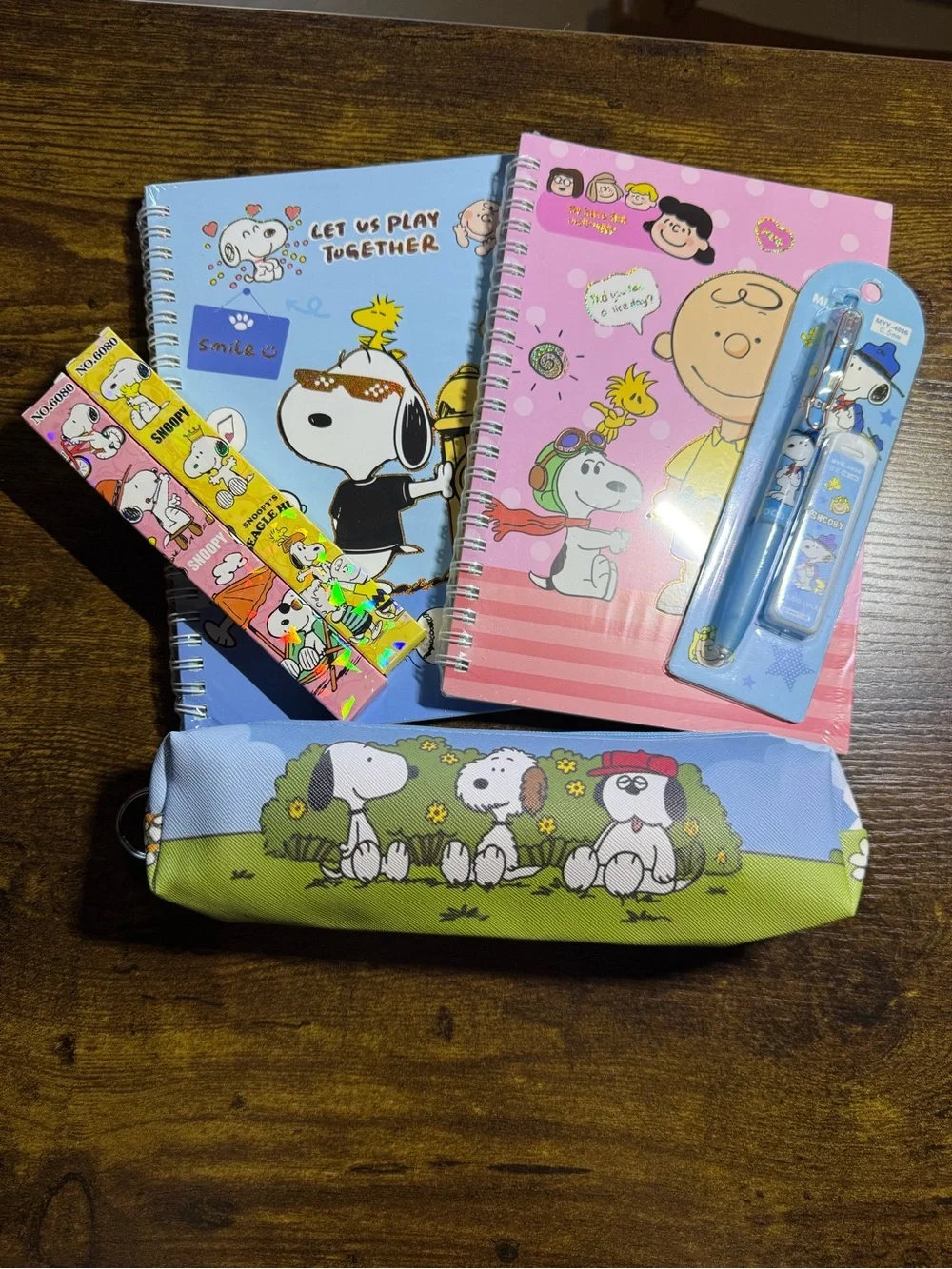Peanuts Snoopy Blue and Pink Stationery Set with Pencil Case